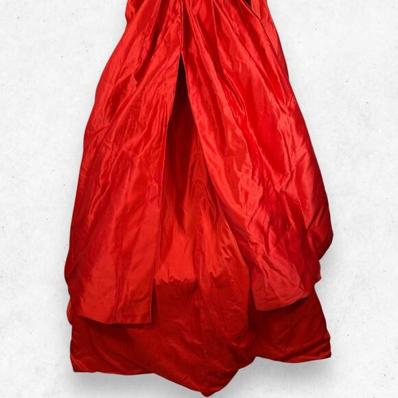 MllesReve Red Strapless Satin Prom Dress Size 12 Slit Evening Ball Gown Pockets - Picture 4 of 5
